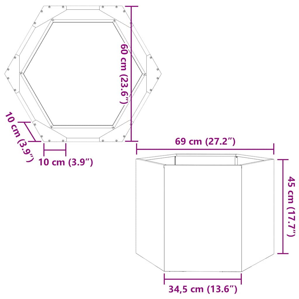 vidaXL Pflanzkübel Sechseckig 69x60x45 Edelstahl
