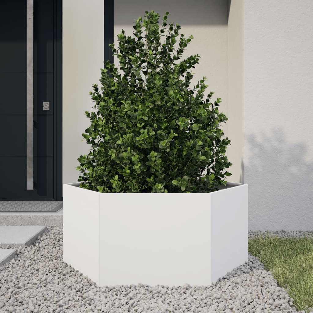 vidaXL Pflanzkübel Weiß Sechseckig 104x90x45 Stahl