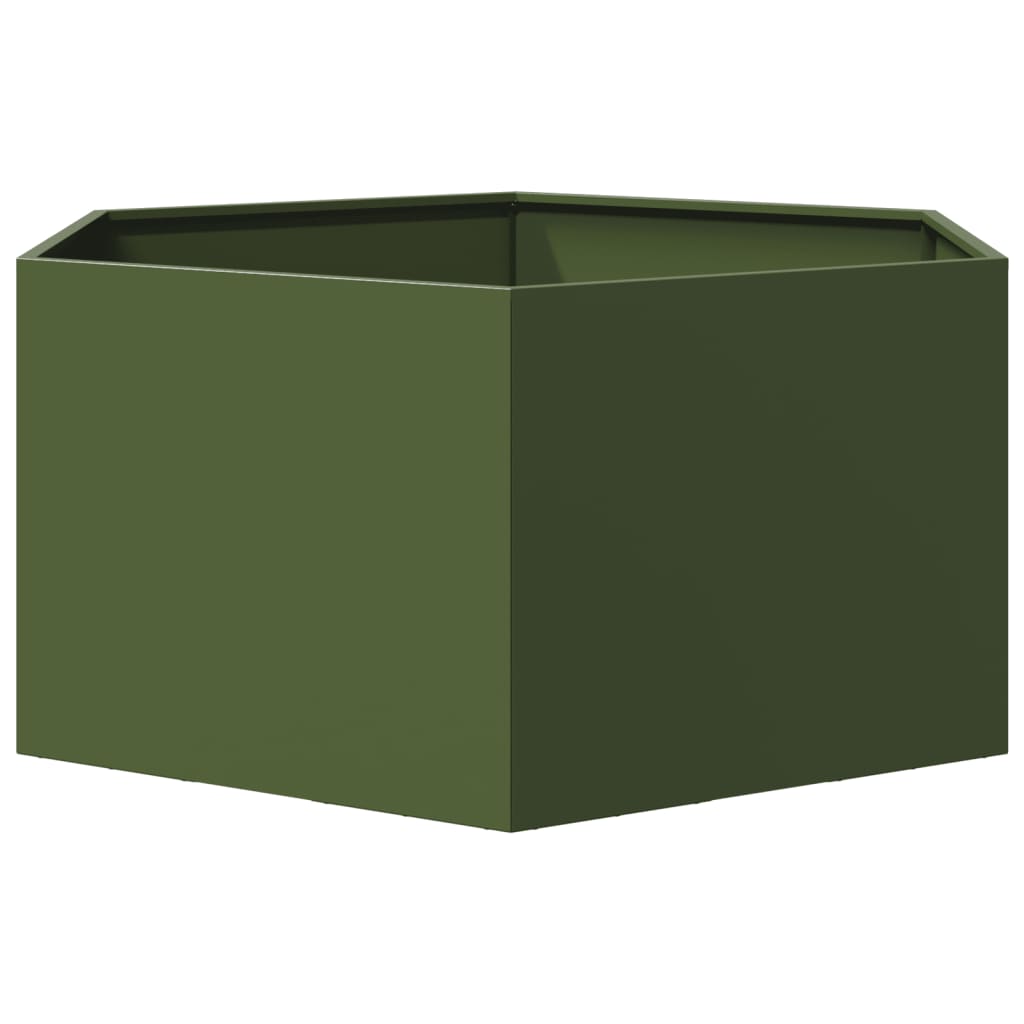 vidaXL Pflanzkübel Olivgrün Sechseckig 104x90x45 Stahl