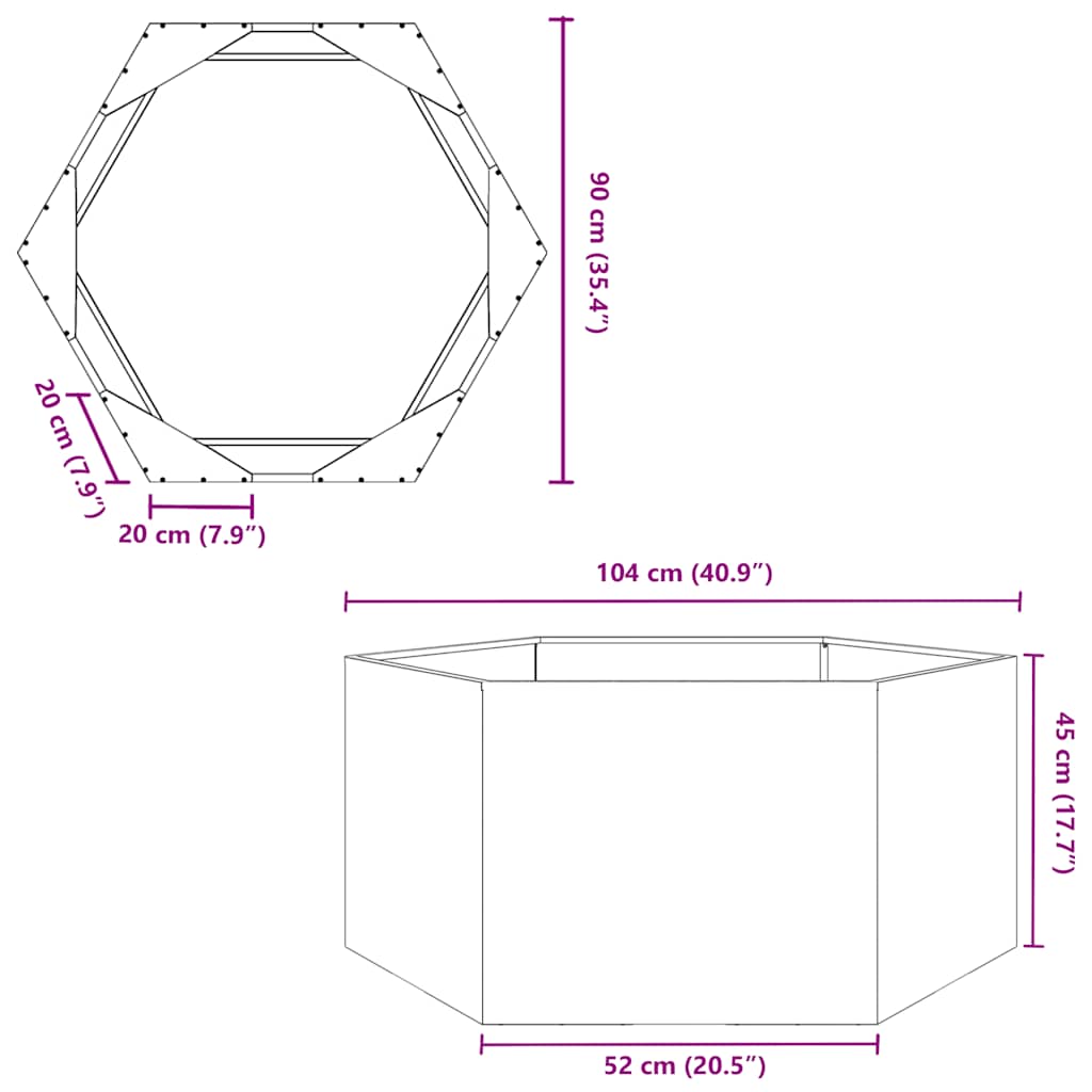 vidaXL Pflanzkübel Sechseckig 104x90x45 Verzinkter Stahl