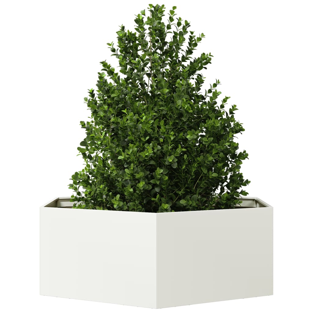 vidaXL Pflanzkübel Weiß Sechseckig 138x120x45 Stahl