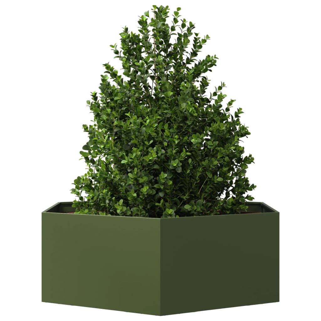 vidaXL Pflanzkübel Olivgrün Sechseckig 138x120x45 Stahl