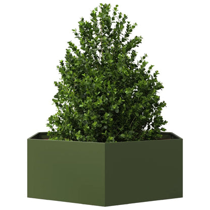 vidaXL Pflanzkübel Olivgrün Sechseckig 138x120x45 Stahl