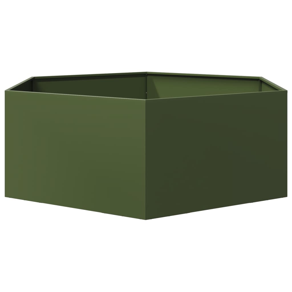 vidaXL Pflanzkübel Olivgrün Sechseckig 138x120x45 Stahl