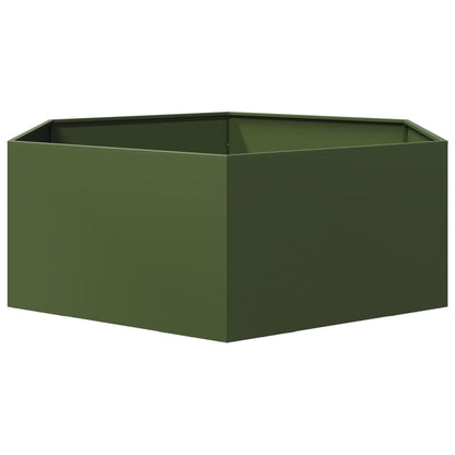 vidaXL Pflanzkübel Olivgrün Sechseckig 138x120x45 Stahl