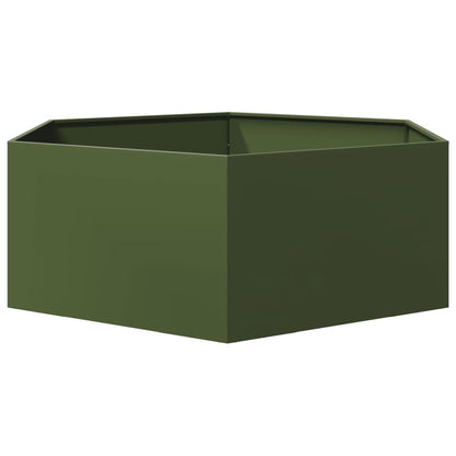 vidaXL Pflanzkübel Olivgrün Sechseckig 138x120x45 Stahl