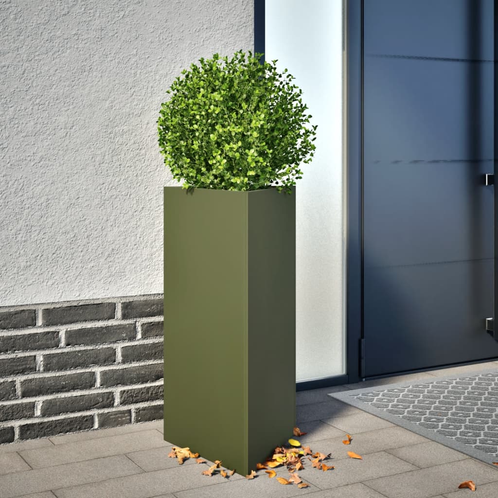 vidaXL Pflanzkübel Olivgrün Dreieckig 40x34,5x70 cm Stahl