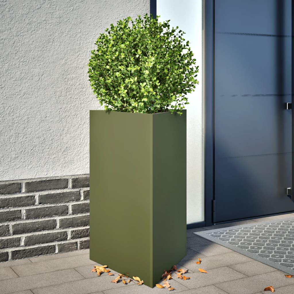 vidaXL Pflanzkübel Olivgrün Dreieckig 50x43x75 cm Stahl