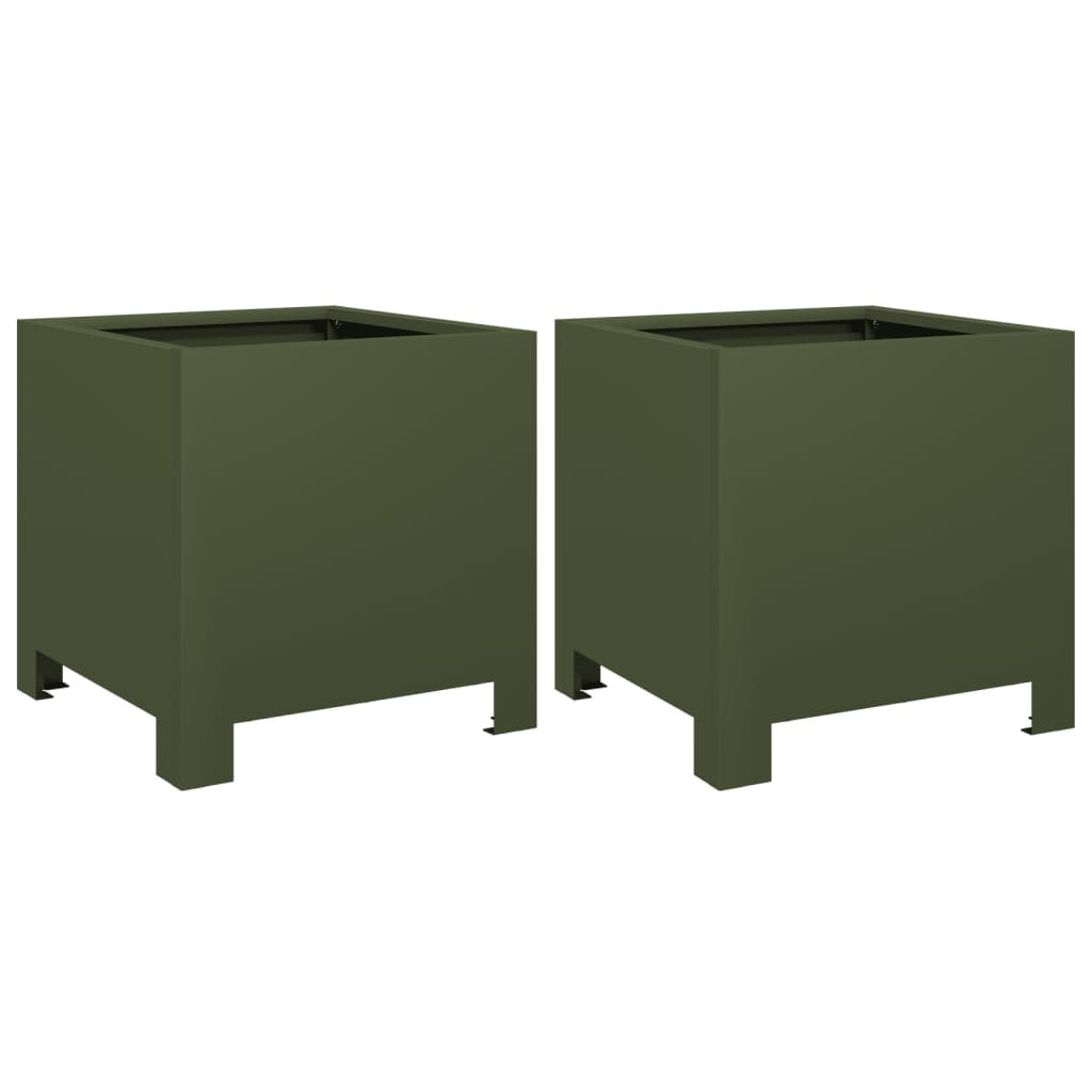 vidaXL Pflanzkübel 2 Stk. Olivgrün 30x30x30 Stahl