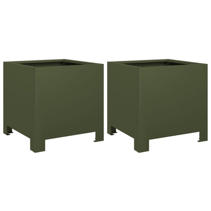 vidaXL Pflanzkübel 2 Stk. Olivgrün 30x30x30 Stahl