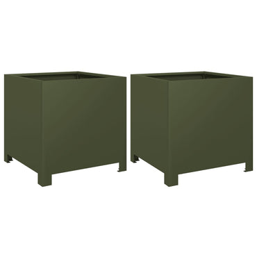 vidaXL Pflanzkübel 2 Stk. Olivgrün 40x40x40 Stahl