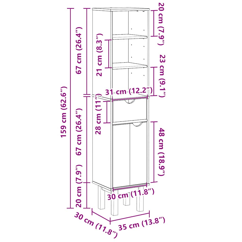 vidaXL Armoire de salle de bain OTTA 35x30x159 cm en pin massif