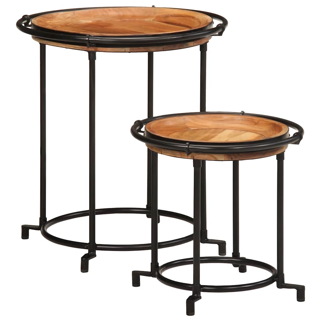 vidaXL Lot de 2 tables d'appoint en bois d'acacia massif