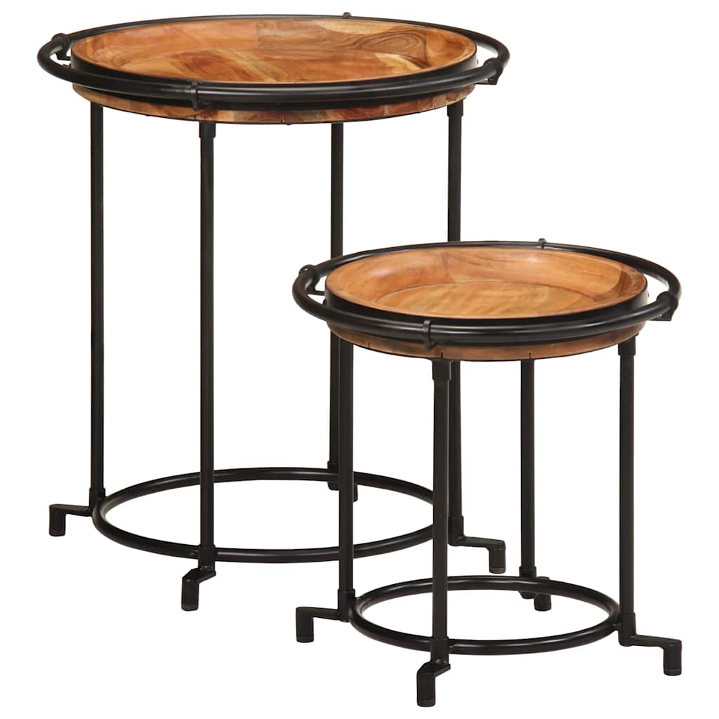 vidaXL Lot de 2 tables d'appoint en bois d'acacia massif