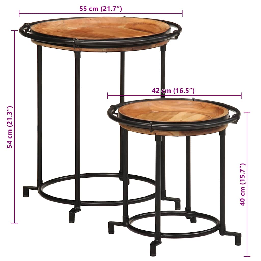 vidaXL Lot de 2 tables d'appoint en bois d'acacia massif