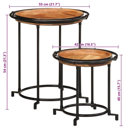 vidaXL Lot de 2 tables d'appoint en bois d'acacia massif