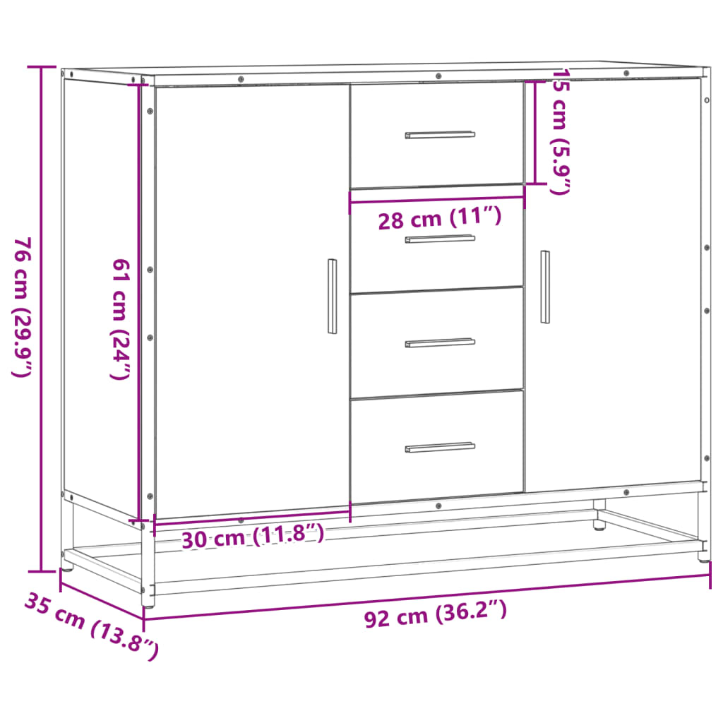 vidaXL Sideboard Räuchereiche 92x35x76 cm Holzwerkstoff