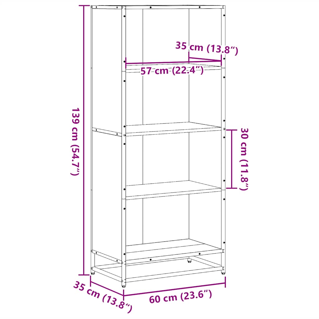 vidaXL Bücherregal Räuchereiche 60x35x139 cm Holzwerkstoff