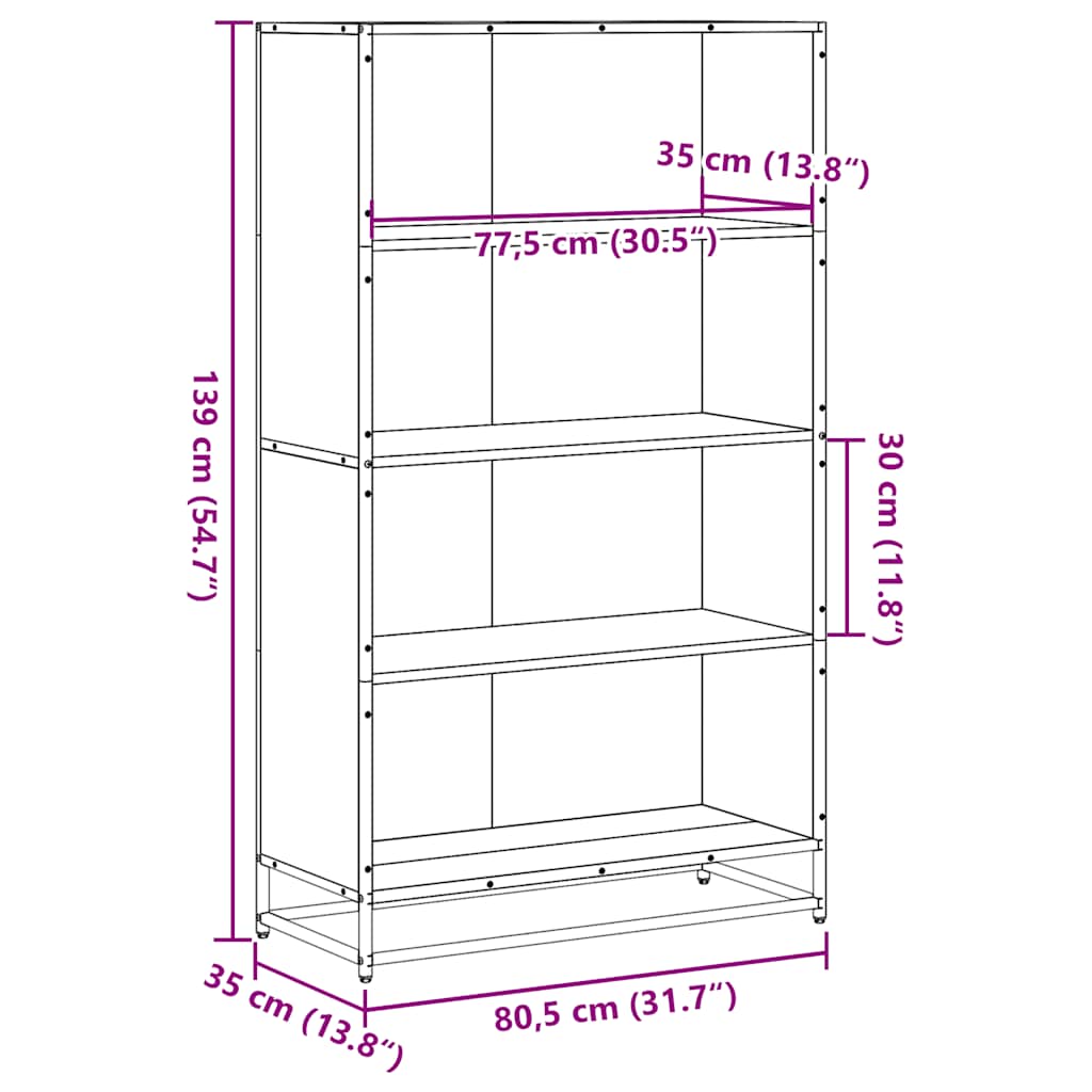 vidaXL Bibliothèque noire 80,5x35x139 cm en bois d'ingénierie
