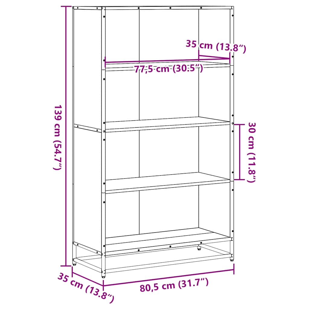 vidaXL Bücherregal Sonoma-Eiche 80,5x35x139 cm Holzwerkstoff