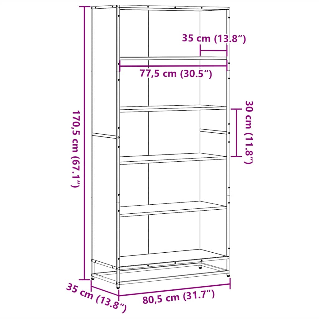 vidaXL Bibliothèque chêne fumé 80,5x35x170,5 cm bois d'ingénierie