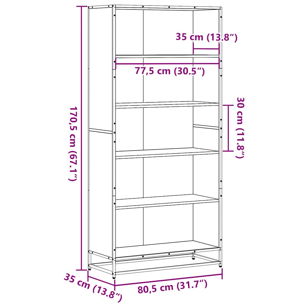vidaXL Bücherregal Grau Sonoma 80,5x35x170,5 cm Holzwerkstoff