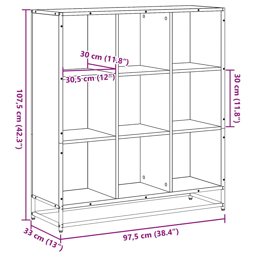 vidaXL Bibliothèque chêne sonoma 97,5x33x107,5 cm bois d'ingénierie et métal