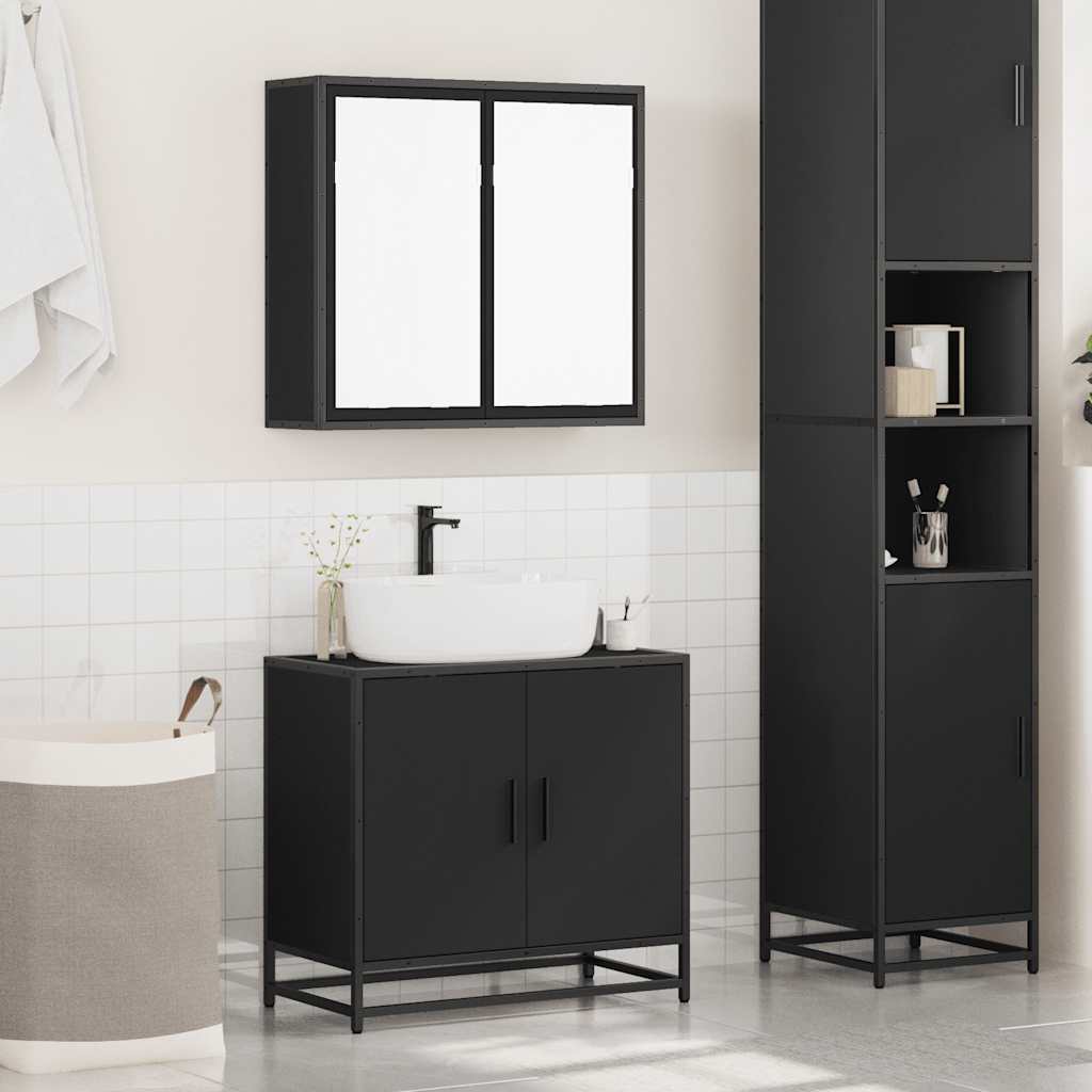 vidaXL Ensemble de meubles de salle de bain 2 pièces Noir Bois d'ingénierie