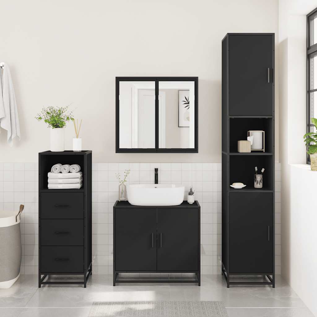 vidaXL Ensemble de meubles de salle de bain 2 pièces Noir Bois d'ingénierie
