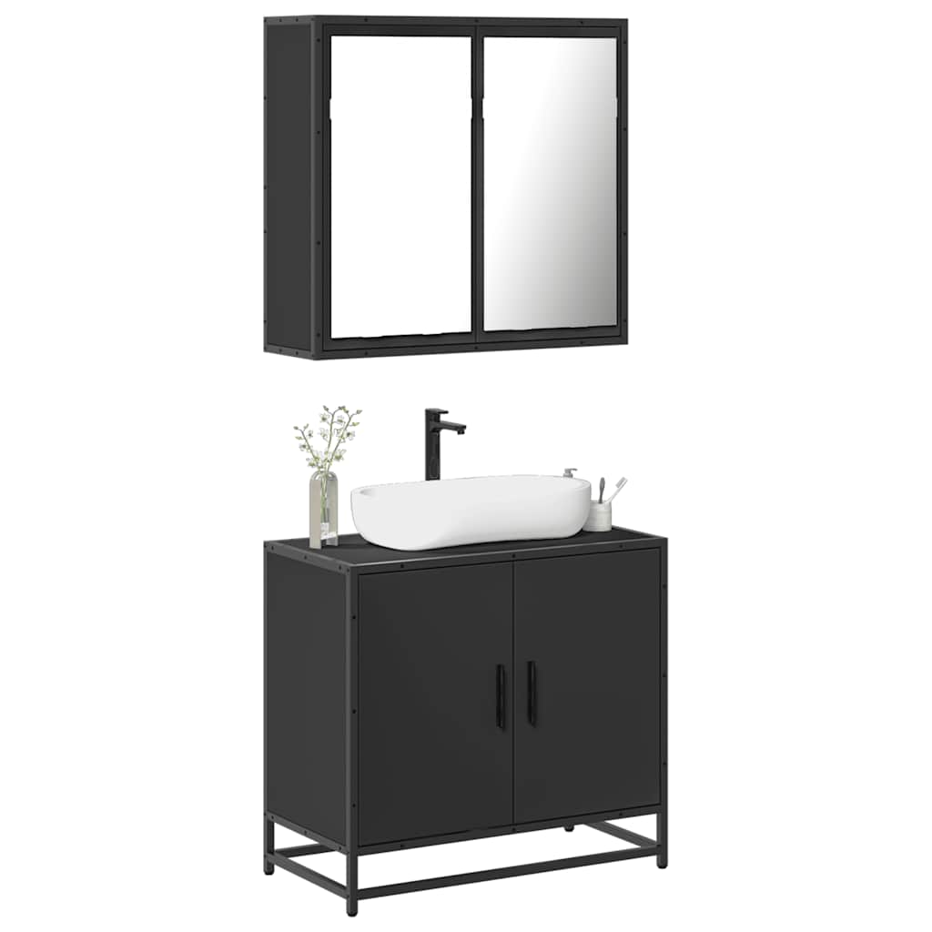 vidaXL Ensemble de meubles de salle de bain 2 pièces Noir Bois d'ingénierie