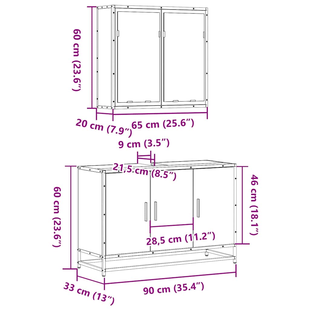 vidaXL 2-tlg. Badmöbel-Set Räuchereiche Holzwerkstoff