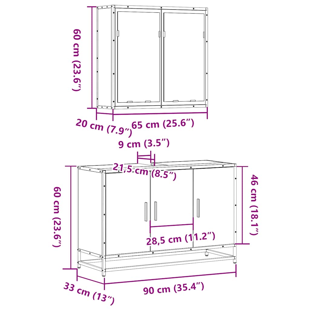 vidaXL Ensemble de meubles de salle de bain 2 pcs Aspect chêne marron Bois d'ingénierie