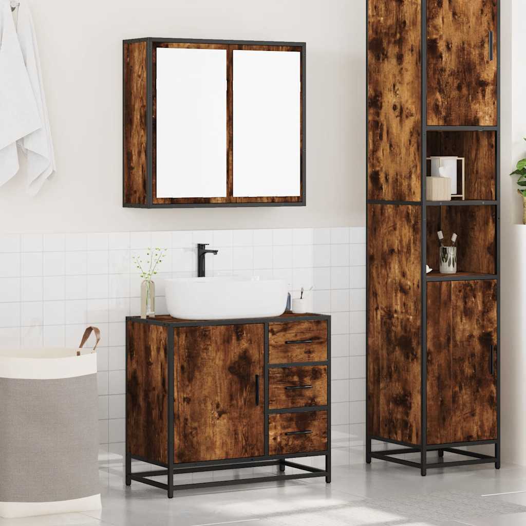 vidaXL Ensemble de meubles de salle de bain 2 pcs Bois d'ingénierie Chêne fumé