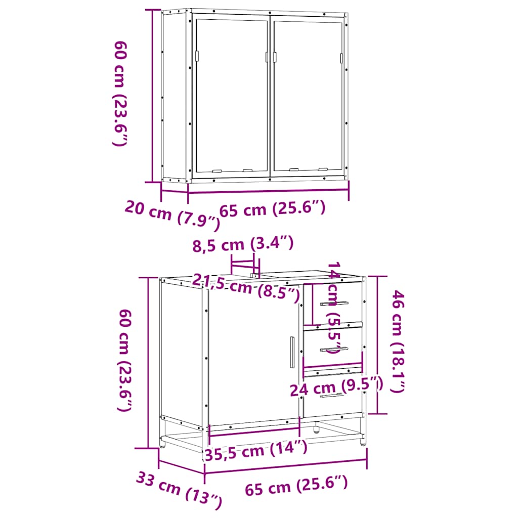 vidaXL Ensemble de meubles de salle de bain 2 pcs Bois d'ingénierie Chêne fumé