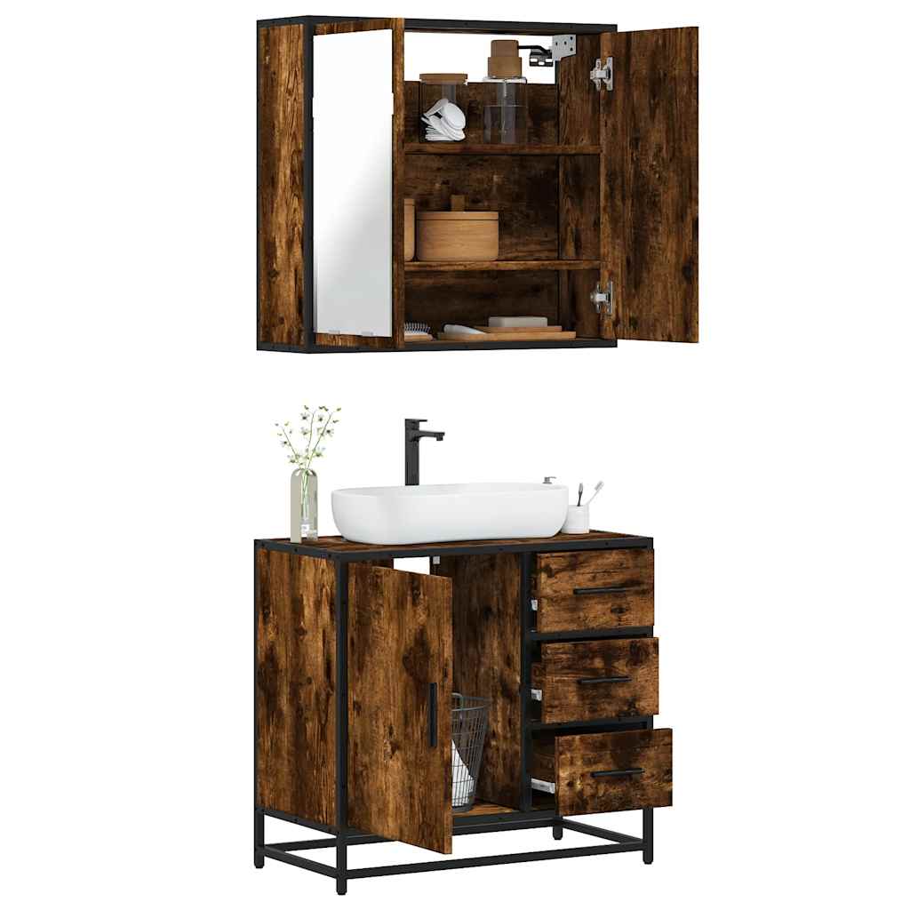 vidaXL Ensemble de meubles de salle de bain 2 pcs Bois d'ingénierie Chêne fumé