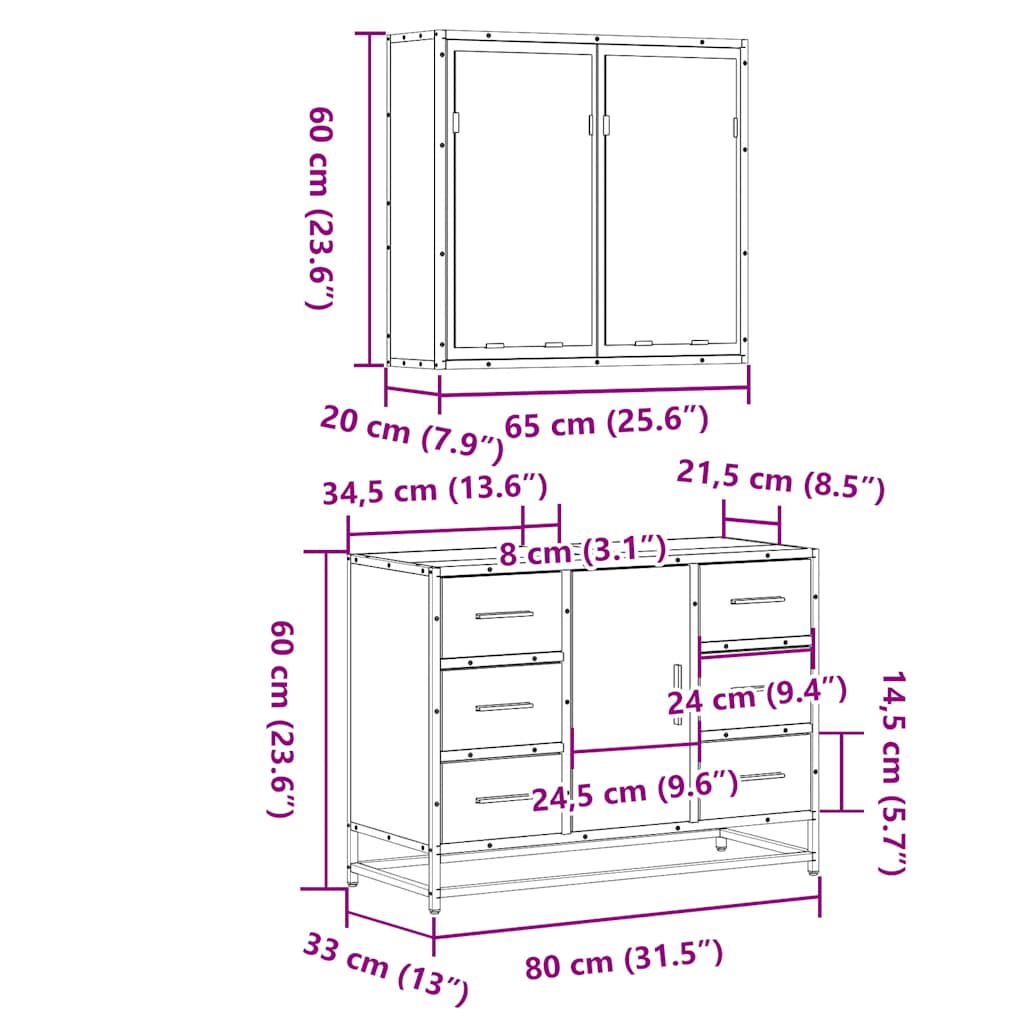 vidaXL Ensemble de meubles de salle de bain 2 pièces Aggloméré chêne Sonoma