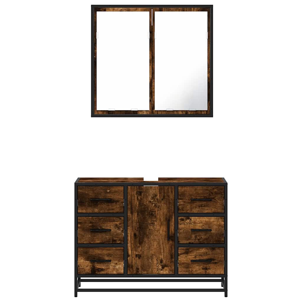 vidaXL 2-tlg. Badmöbel-Set Räuchereiche Holzwerkstoff