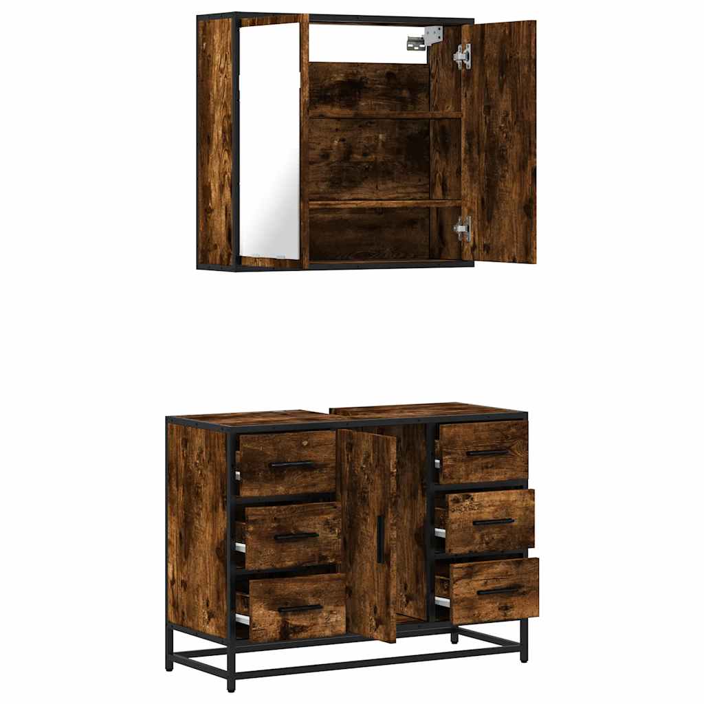 vidaXL 2-tlg. Badmöbel-Set Räuchereiche Holzwerkstoff