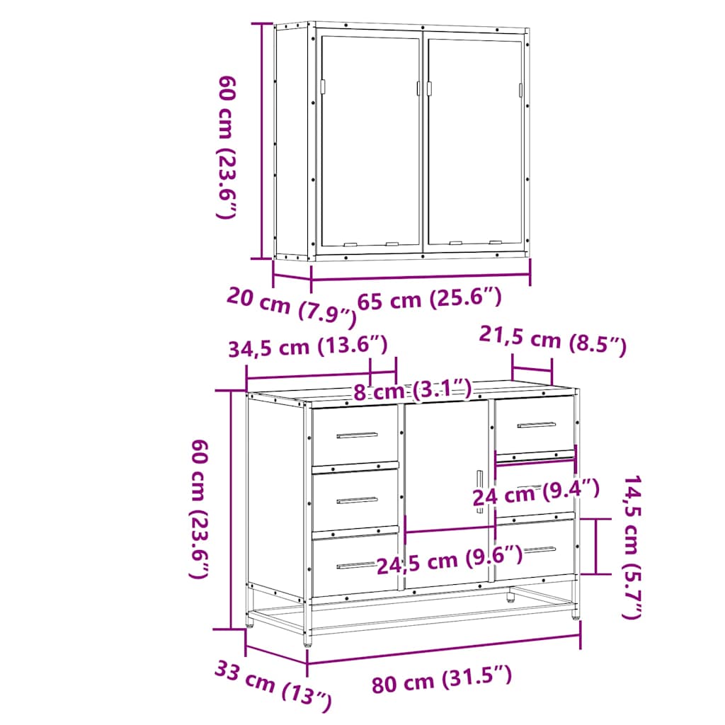 vidaXL 2-tlg. Badmöbel-Set Räuchereiche Holzwerkstoff