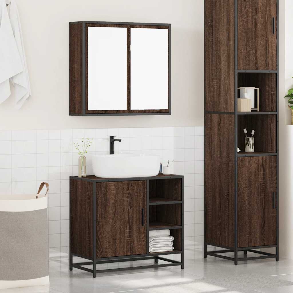 vidaXL 2-tlg. Badmöbel-Set Braun Eichen-Optik Holzwerkstoff
