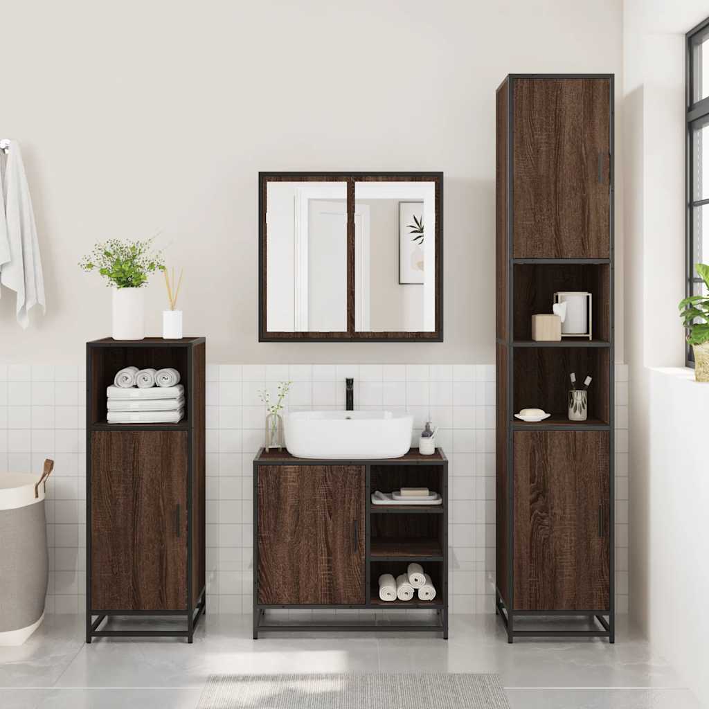 vidaXL 2-tlg. Badmöbel-Set Braun Eichen-Optik Holzwerkstoff