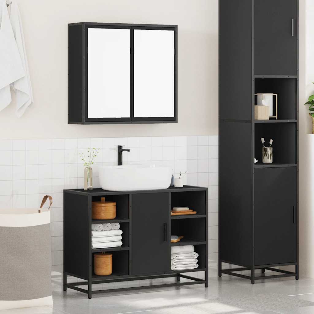vidaXL Ensemble de meubles de salle de bain 2 pièces Noir Bois d'ingénierie