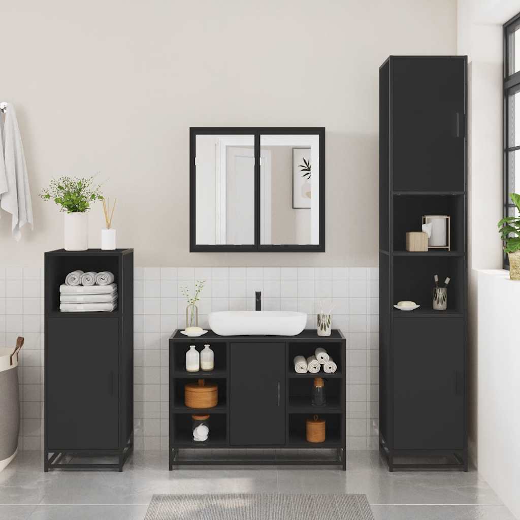 vidaXL Ensemble de meubles de salle de bain 2 pièces Noir Bois d'ingénierie