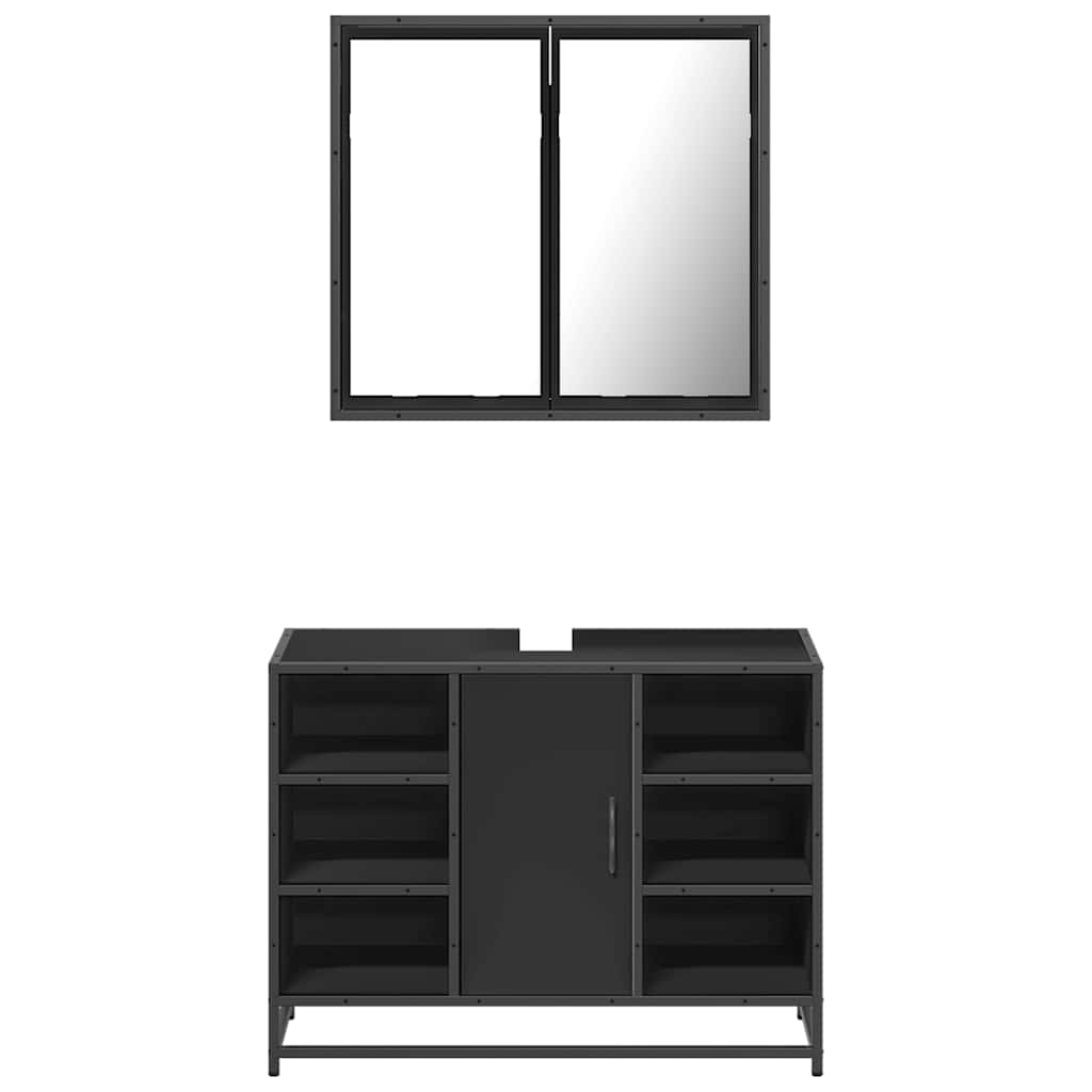 vidaXL Ensemble de meubles de salle de bain 2 pièces Noir Bois d'ingénierie