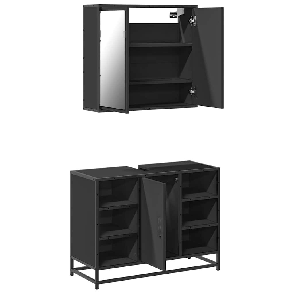 vidaXL Ensemble de meubles de salle de bain 2 pièces Noir Bois d'ingénierie