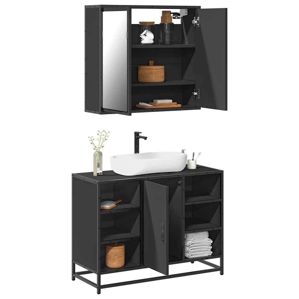 vidaXL Ensemble de meubles de salle de bain 2 pièces Noir Bois d'ingénierie