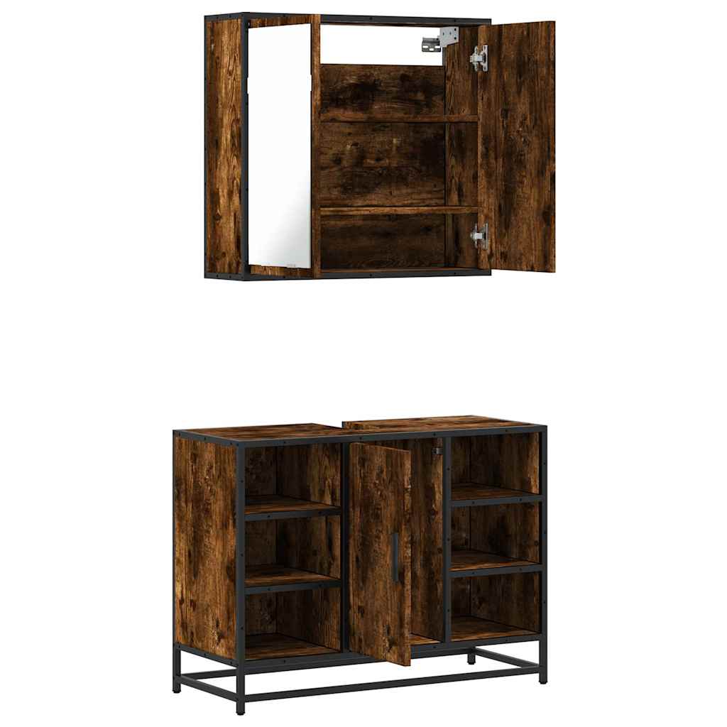 vidaXL 2-tlg. Badmöbel-Set Räuchereiche Holzwerkstoff