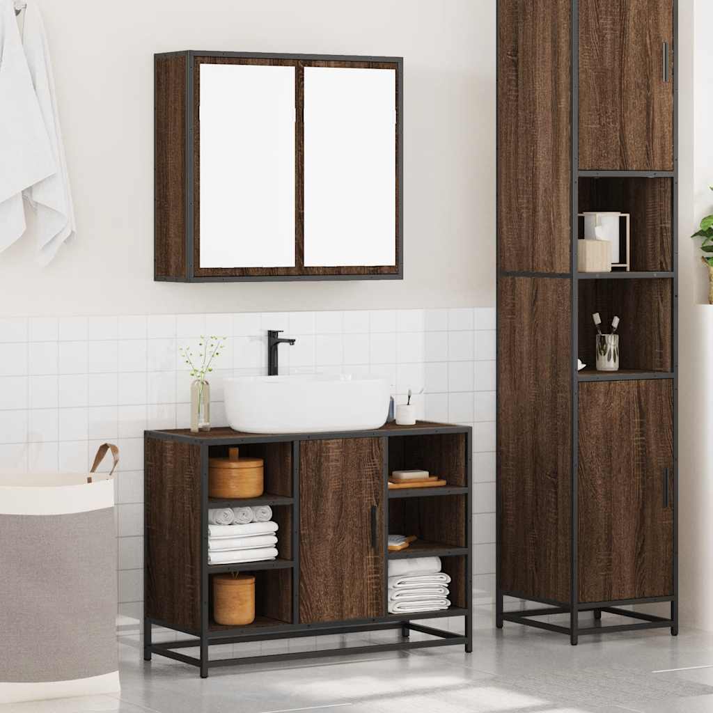 vidaXL 2-tlg. Badmöbel-Set Braun Eichen-Optik Holzwerkstoff