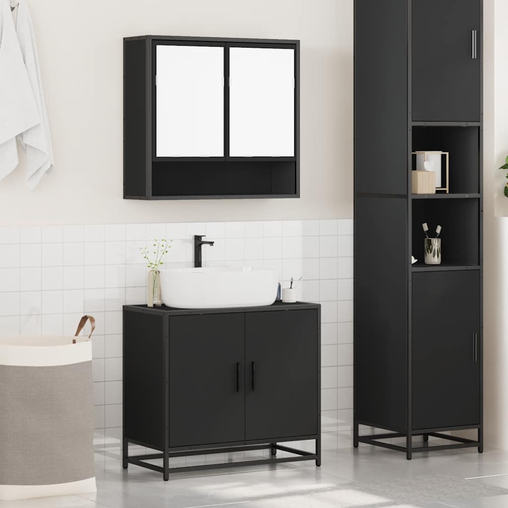 vidaXL Ensemble de meubles de salle de bain 2 pièces Noir Bois d'ingénierie
