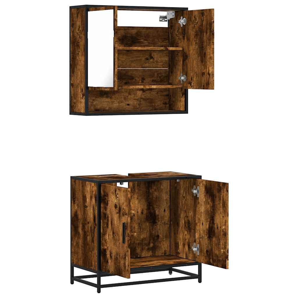 vidaXL 2-tlg. Badmöbel-Set Räuchereiche Holzwerkstoff